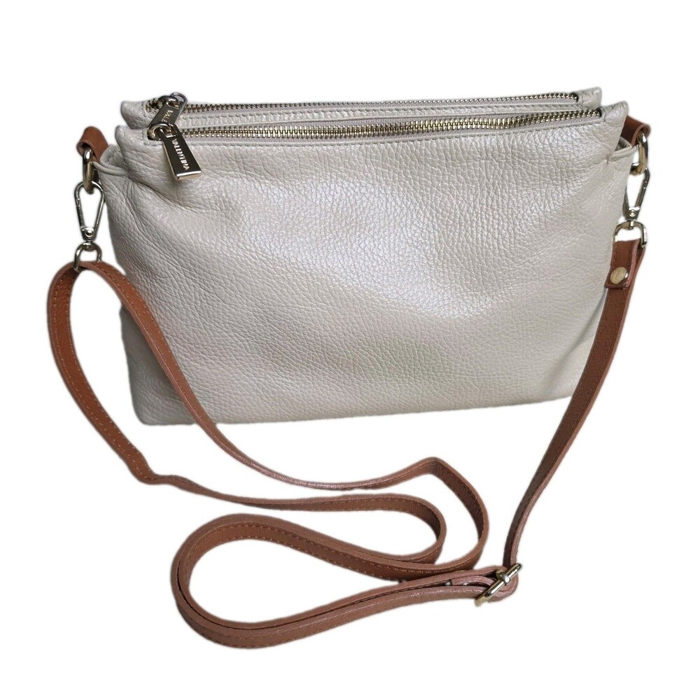 Valentina Taupe Tan Pebbled Leather Convertible Satchel Crossbody Bag Purse